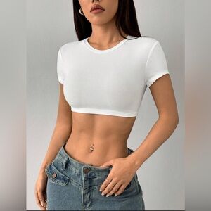 Shein White Ribbed Crop Top